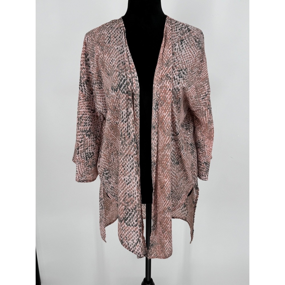 Peach Love California Duster Kimono Abstract Women's Size Medium Beige B6